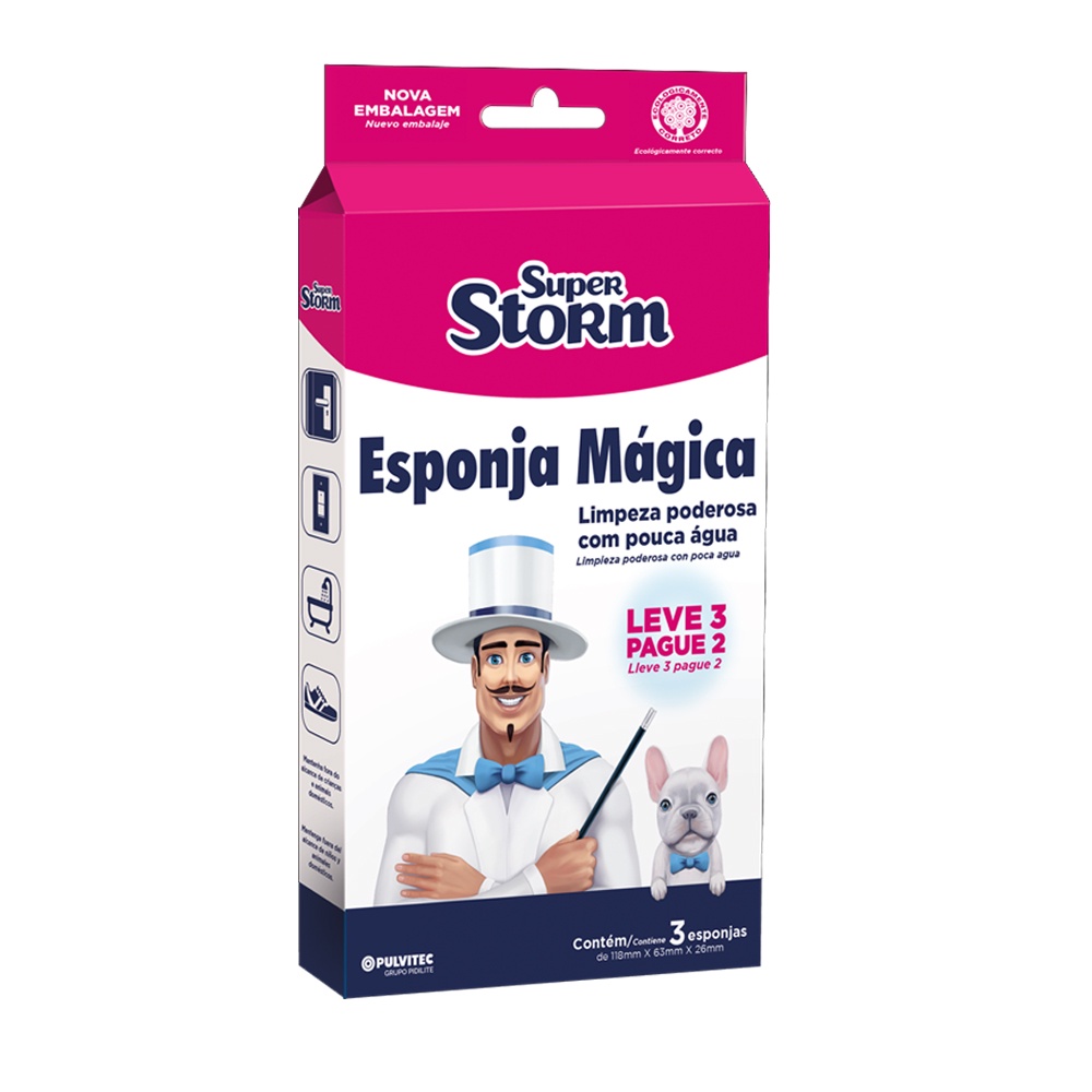 Esponja Mágica Super Storm Esponja Mágica c/ 3 unid - Pulvitec em Oferta na Shopee