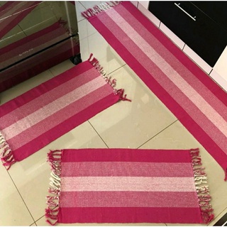 Jogo de Tapetes Passadeira Artesanal Cozinha 3 peças Rosa Promoção