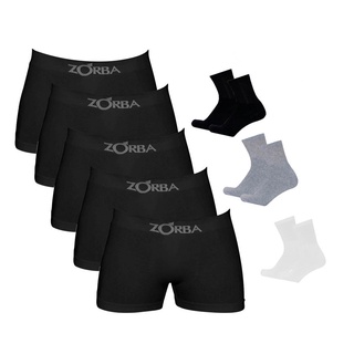 Kit 5 Cuecas Boxer Algodão Zorba Preto + 3 Pares de Meias