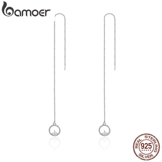Bamoer 925 Brincos De Prata Esterlina Círculo Longo Borla Aaa Zircon Brincos Para Mulheres Jóias Sce080
