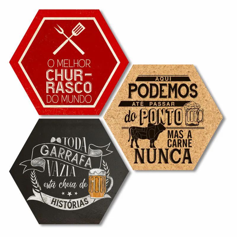 Kit com 3 placas em MDF - Churrasco - Cerveja em Oferta na Shopee