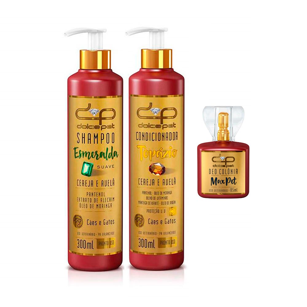 Kit Dolce Pet Shampoo Suave 300 ml + Condicionador + Perfume Maxpet Cães e Gatos