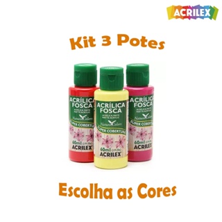 Tinta Acrílica Fosca 60ml - Kit 3 Potes - Escolha as Cores Pelo Chat - Acrilex em Oferta na Shopee