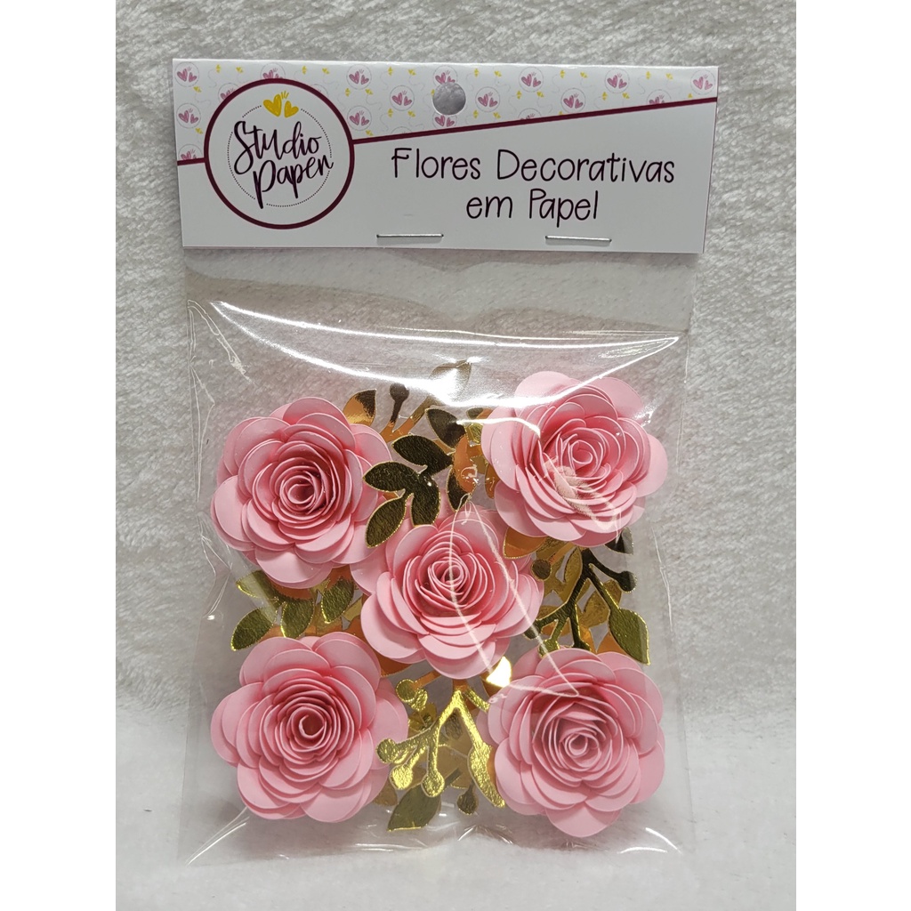 Flor de Papel para Topo de Bolo - Kit com 5 unidades
