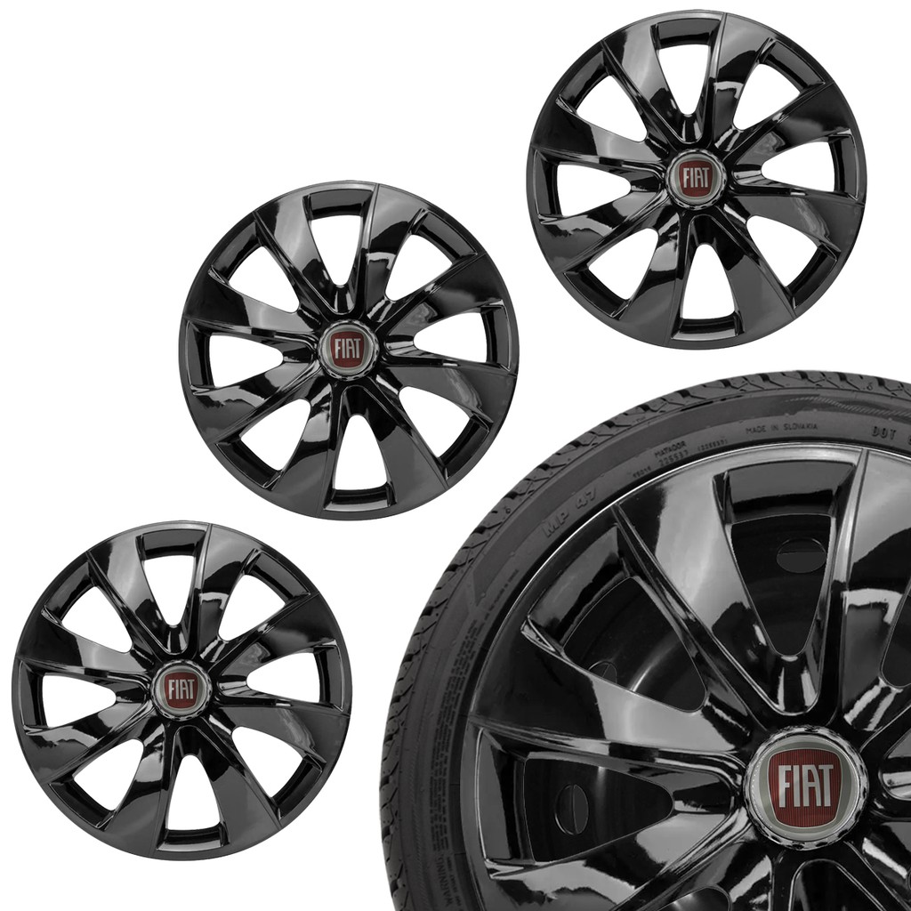 Jogo Calota Aro 14 Linha Fiat Palio Fire Uno Way Vivace Siena Fiorino Strada Punto Doblô Linea Preta