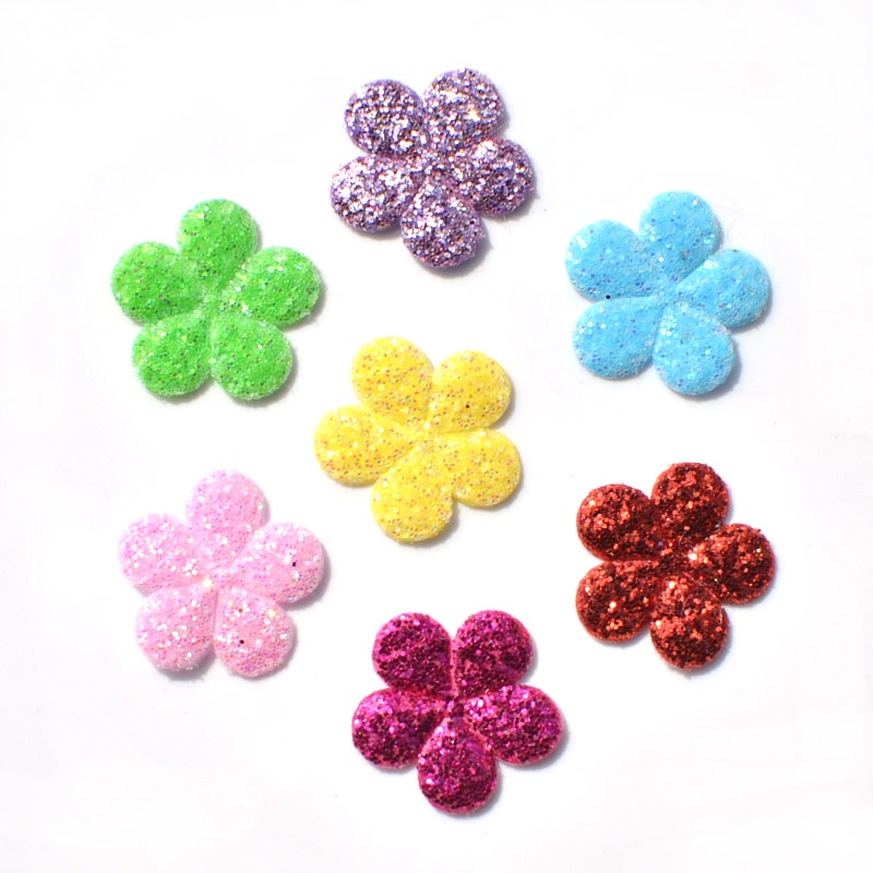 120 Pcs 13mm Mixed Glitter Tecido Patches Flor Sentiu Applique Para Artesanato / Roupas DIY Scrapbooking Accessories em Oferta na Shopee