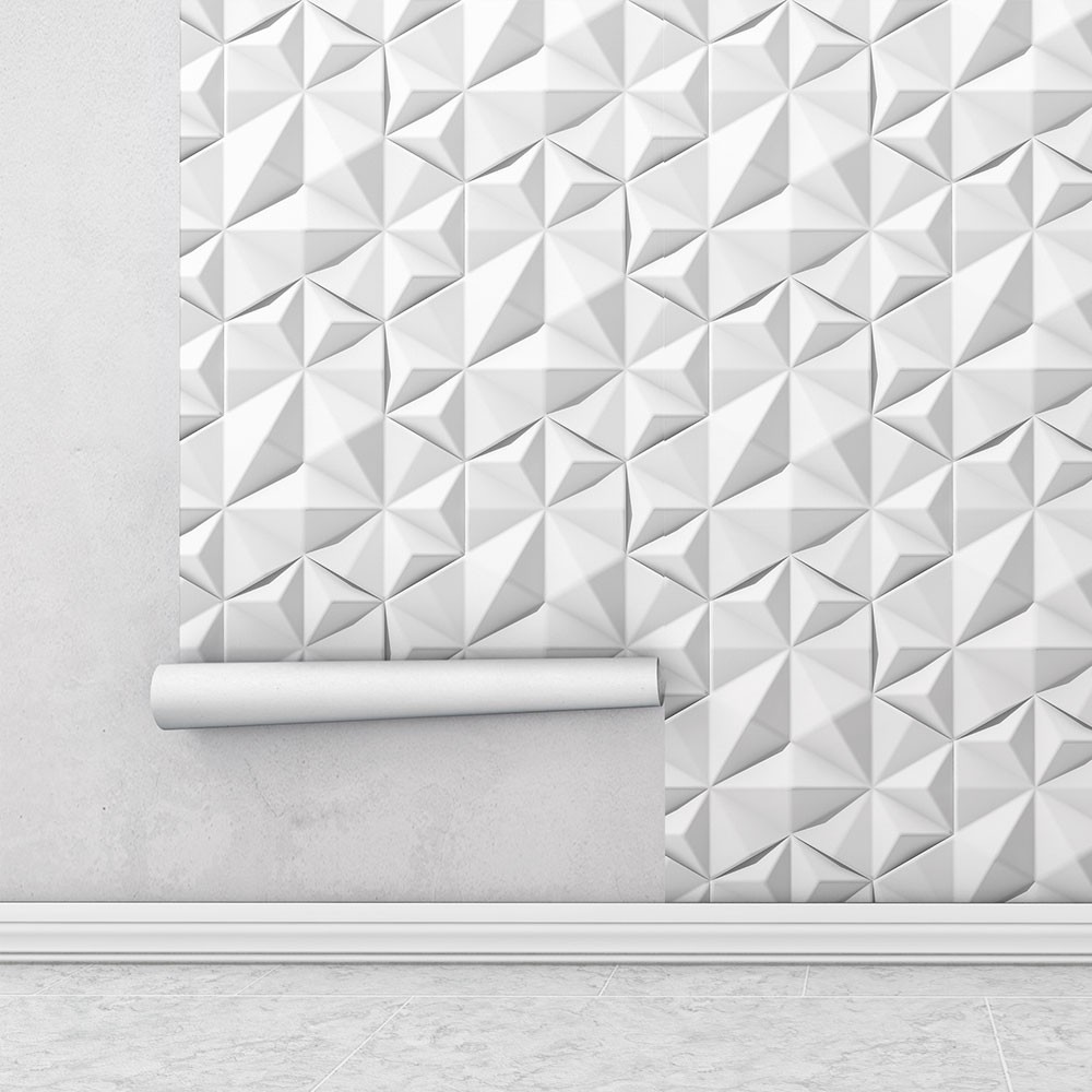 Papel de Parede geométrico Triangular Branco e tons de cinza Para Sala e Quarto em Oferta na Shopee
