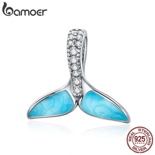 Bamoer 925 Sterling Silver Cauda Sereia Azul Esmalte Encantos Beads Fit Mulheres Colares Pulseiras De Prata Jóias Scc1067