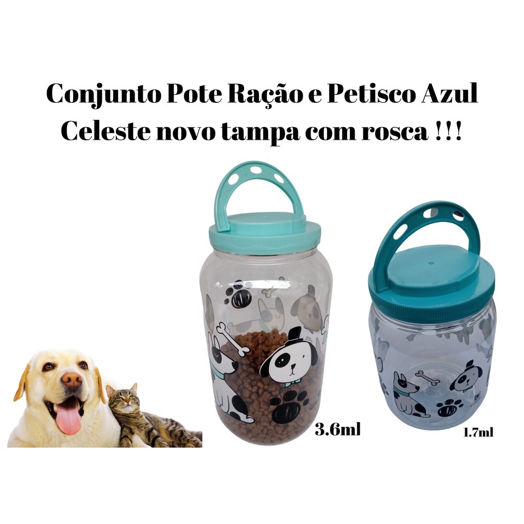 KIT Pote Porta Ração 3.6 + Porta Petisco 1.7 Azul Celeste novo, Cachorros  Cães Gato gatos Com Alça - Para Armazenar Ração do seu PET, acessorios essenciais para seu animal, cachorro caes, filhote, filhotes TOP DOG SHOP