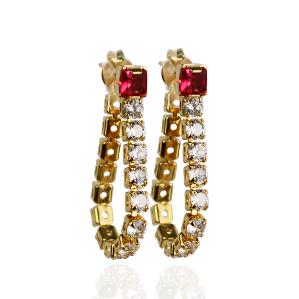 BRINCO RIVIERA ZIRCÔNIA ROSA BANHADO A OURO 18K