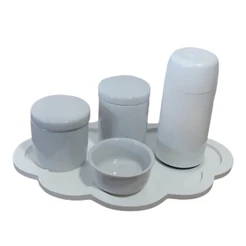 Kit Higiene Bebê Porcelana Nuvem branca Clean 250 ml 5 peças potes maternidade menina menino porta algodão cotonete