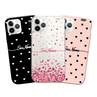 Capa Case Capinha De Celular Personalizada Com Nome Coracoes Flutuantes Apple Iphone 7 8 SE X 11 12 13 14 Pro Plus Max Mini