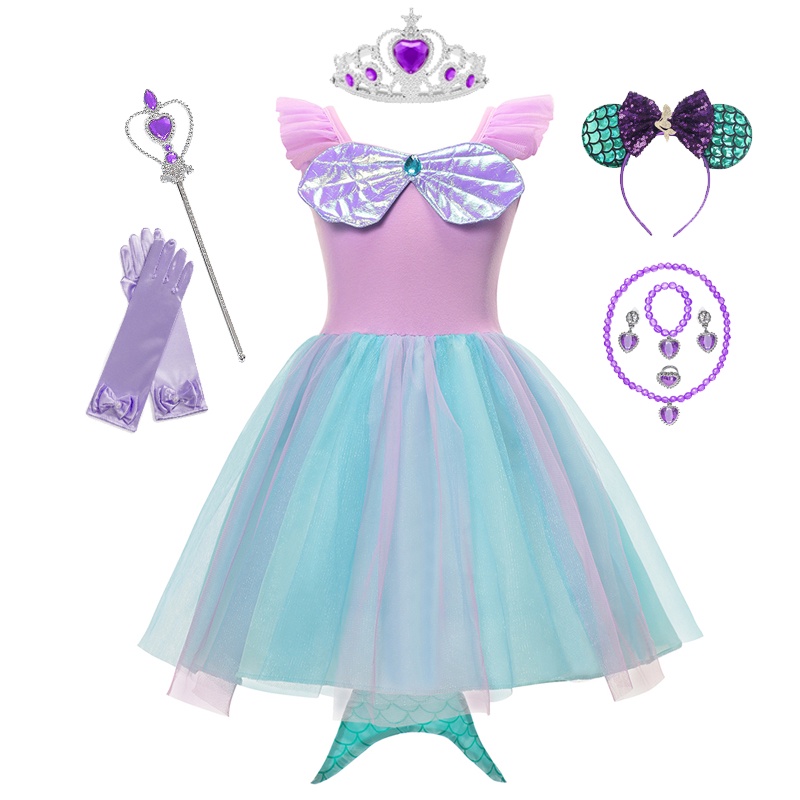 Meninas Pequena Sereia Ariel Princesa Vestido Cosplay Trajes Para Crianças Baby Girl Vestir Define Roupas Halloween em Oferta na Shopee