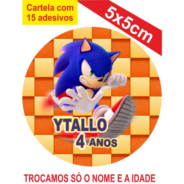 2 Cartelas de Adesivos (30 unidades) Sonic Personalizados 5x5cm Festa Aniversário Lembrancinha