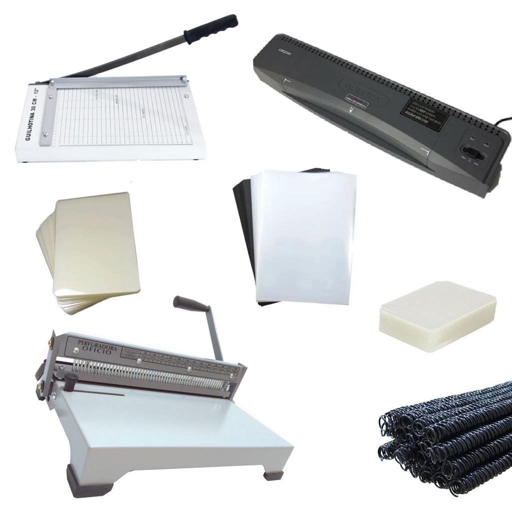 Kit Encadernadora, Guilhotina, Plastificadora + Insumos