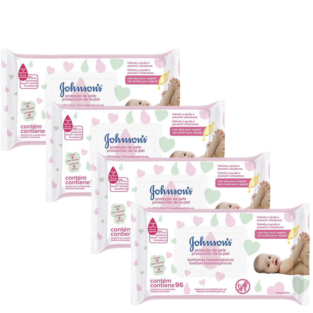 Kit com 4 Johnson's Baby Toalhinhas Extra Cuidado 384 unidades