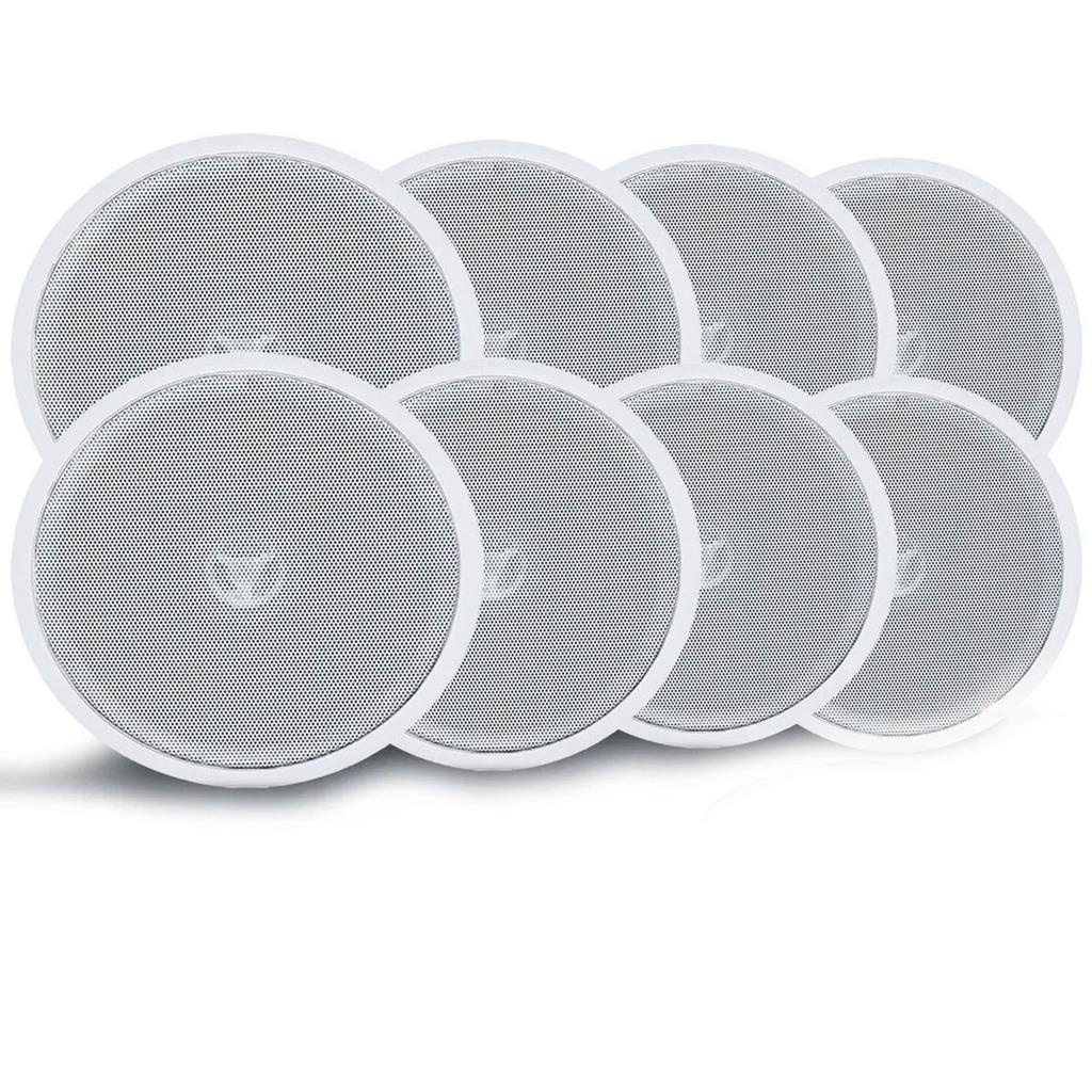 kit 8 caixas falantes de embutir no gesso 70 rms 8 ohms redondas brancas com suporte