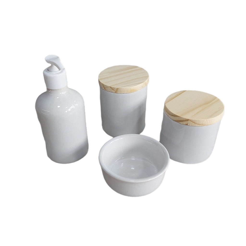 Kit Higiene Bebê Porcelana Branca Potes Molhadeira Saboneteira Líquida maternidade menina menino porta algodão cotonete