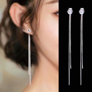 Nova Tassel Brincos Pendurados Strass Longa Queda Linha De Orelha Para As Mulheres Jóias