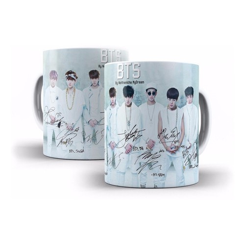 Caneca Branca de Cerâmica Bts Kpop Bangtan Boys Autógrafo