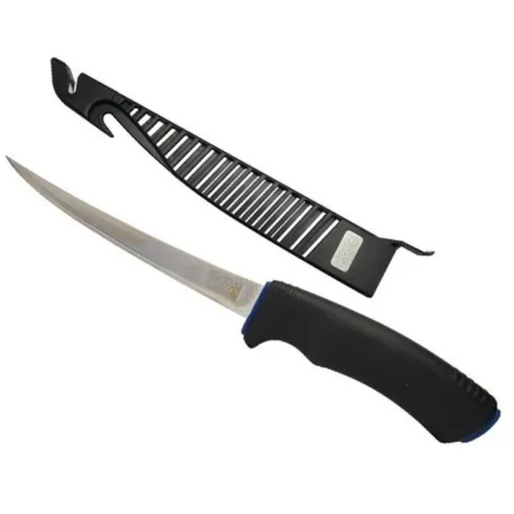 Faca Inox De Filetar com Afiador e Amolador Para Pesca Camping e Caça Marine Sports