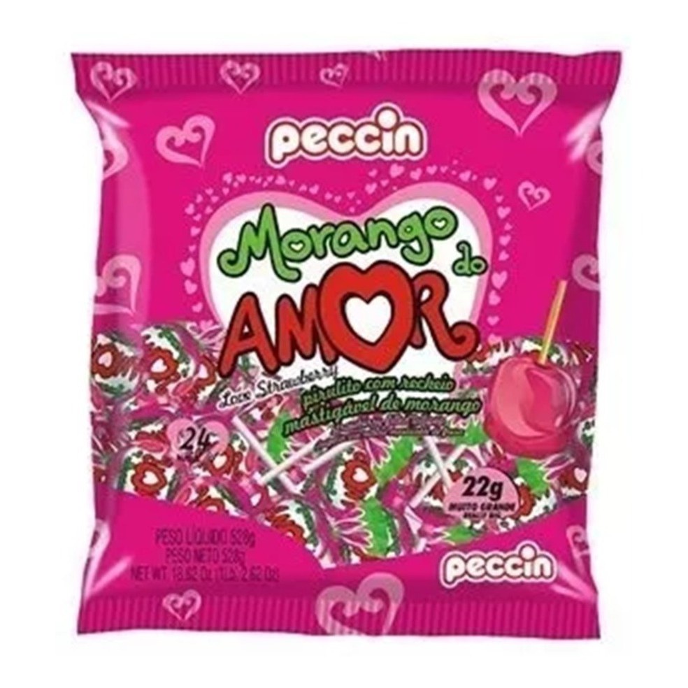 Pirulito Morango Do Amor C/24un 480gr - Peccin