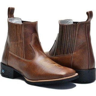 Botina de Trabalho Masculina Country Texana Bota Cano Curto Couro Legitimo Sola Reforçada Costurada