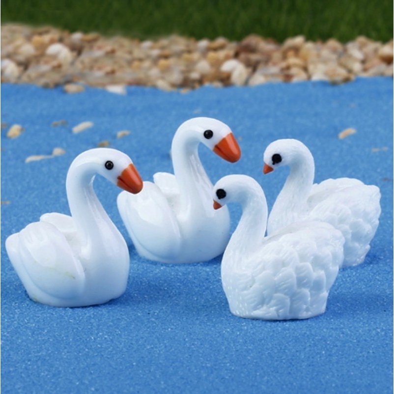 10 Pçs / Set Cisne Branco + Pena Cisne Casal Enfeites De Paisagem Em Miniatura Jardim Bonsai Casa De Bonecas Decorações