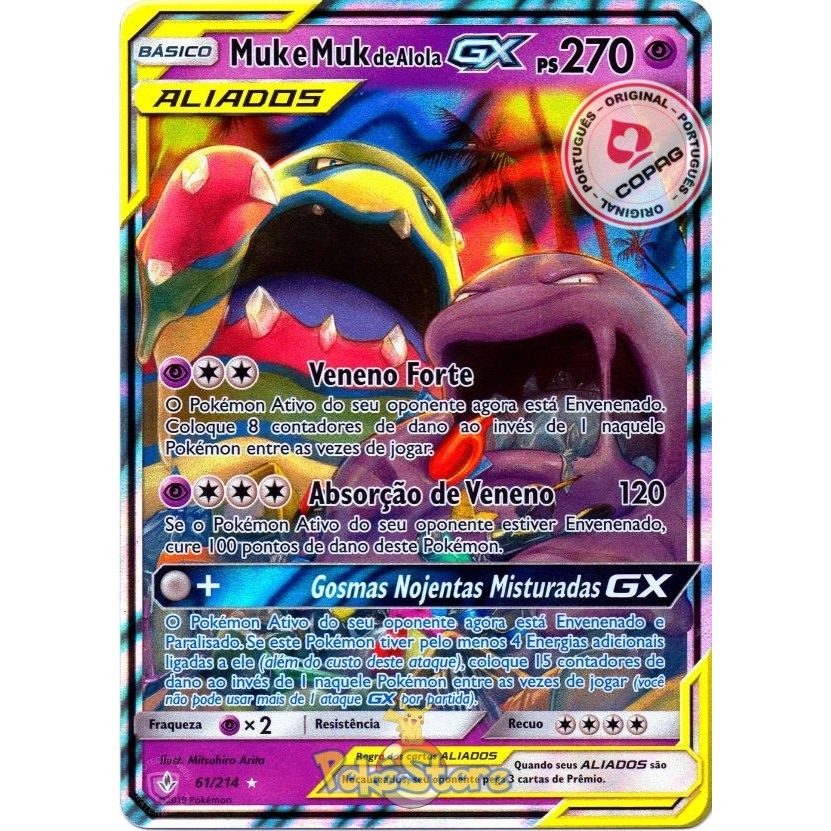 Carta Pokemon Muk e Muk de Alola GX Aliados Português 61/214 Original Copag