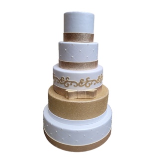 Bolo Fake 5 Bases Branco Com Dourado Noivado Casamento Festa Moldado Com Eva Sem Emenda em Oferta na Shopee