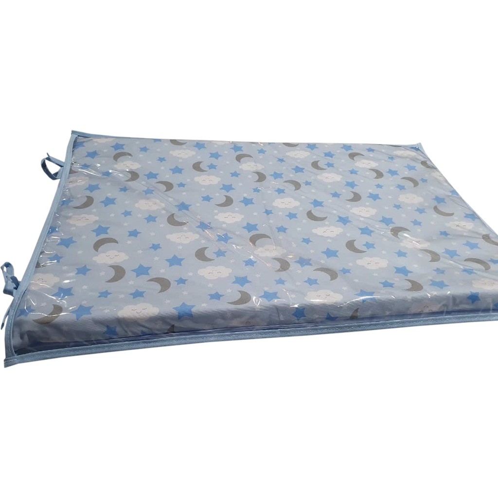 Trocador para Comoda de Bebê Menino Lua Estrelinhas Nuvens Céu Azul Bebe e cinza Lançamento Trocador para nenem Menino Trocador Fraldas