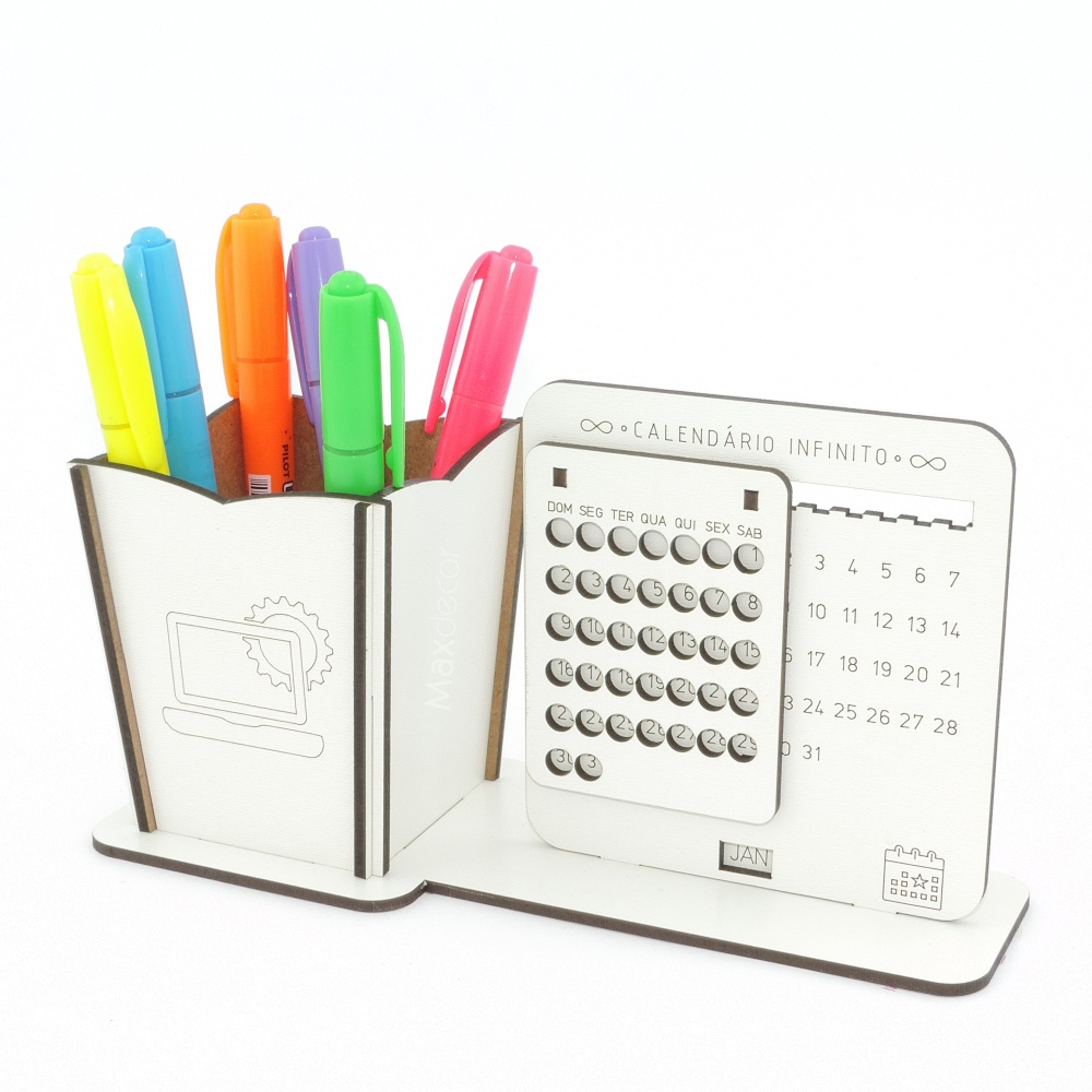 5 Calendário Infinito e Porta Lápis Personalizado Mdf - Informática