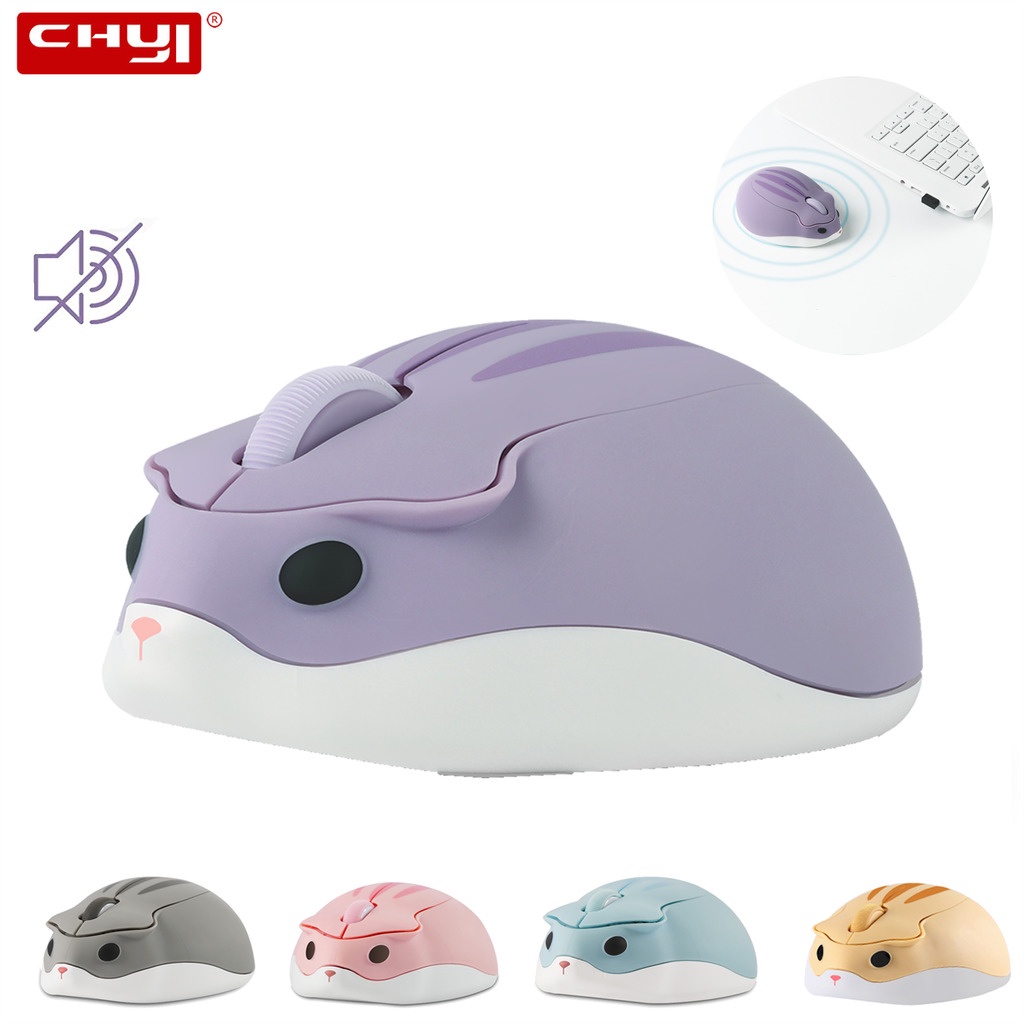 Rato Sem Fio 2.4Ghz Mouse Silencioso De Desenho Animado Fofo Óptico Ergonômico Com Receptor USB 1200dpi Hamster Design Pequeno De Mão 3D Para Notebook