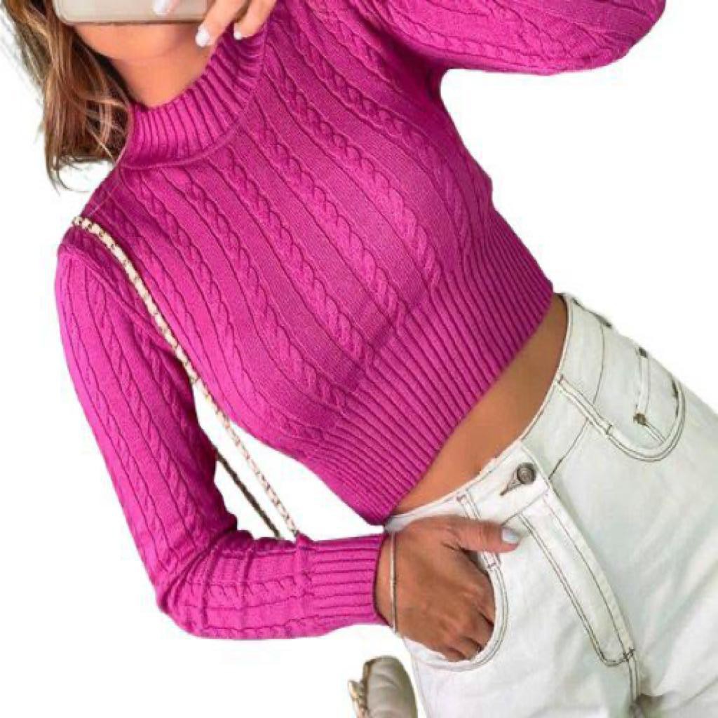 Blusa De Frio Cropped Tricô Tricot Lã Manga Longa Trançada Shopee Brasil