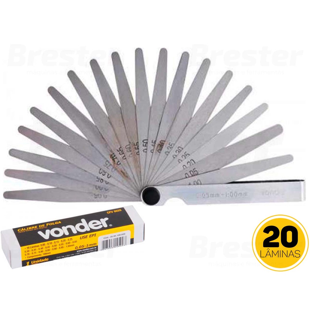 Calibre De Folga Mecânico 20 Lâminas P/ Regulador De Válvulas Vonder 0,05 a 1mm Aço Carbono em Oferta na Shopee