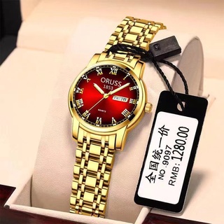 Oruss Elegante Relógio Feminino Aço Inoxidável Luxuoso Ouro Bracelete A Prova D