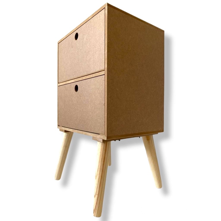 Criado 2 Gavetas Retro Mesa De Cabeceira Decoração Quarto Mdf Cru