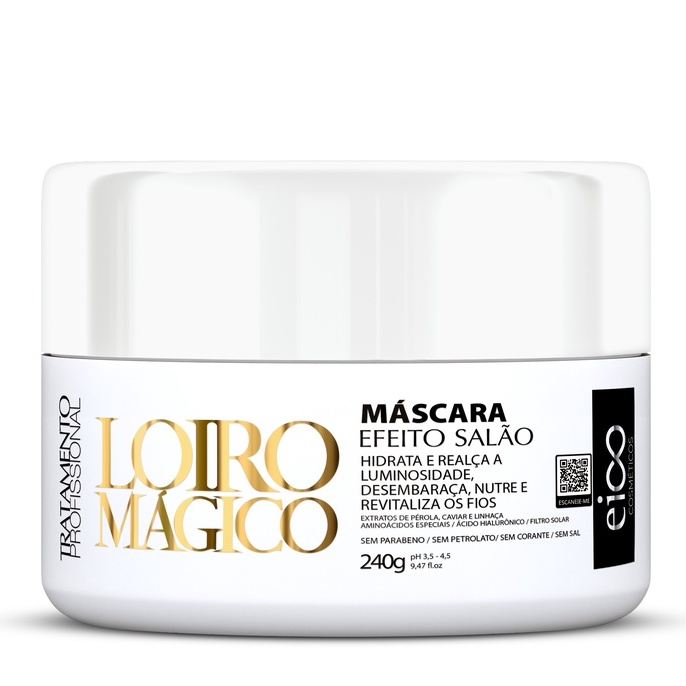 Eico  Máscara Tratamento Creme de Hidratação Capilar Efeito Salão Loiro Mágico 240g Hidrata Nutre e Brilho
