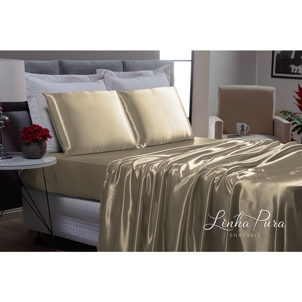 Jogo de Lençol Casal 4 Peças Cetim Brilhante - Linha Pura Enxovais
