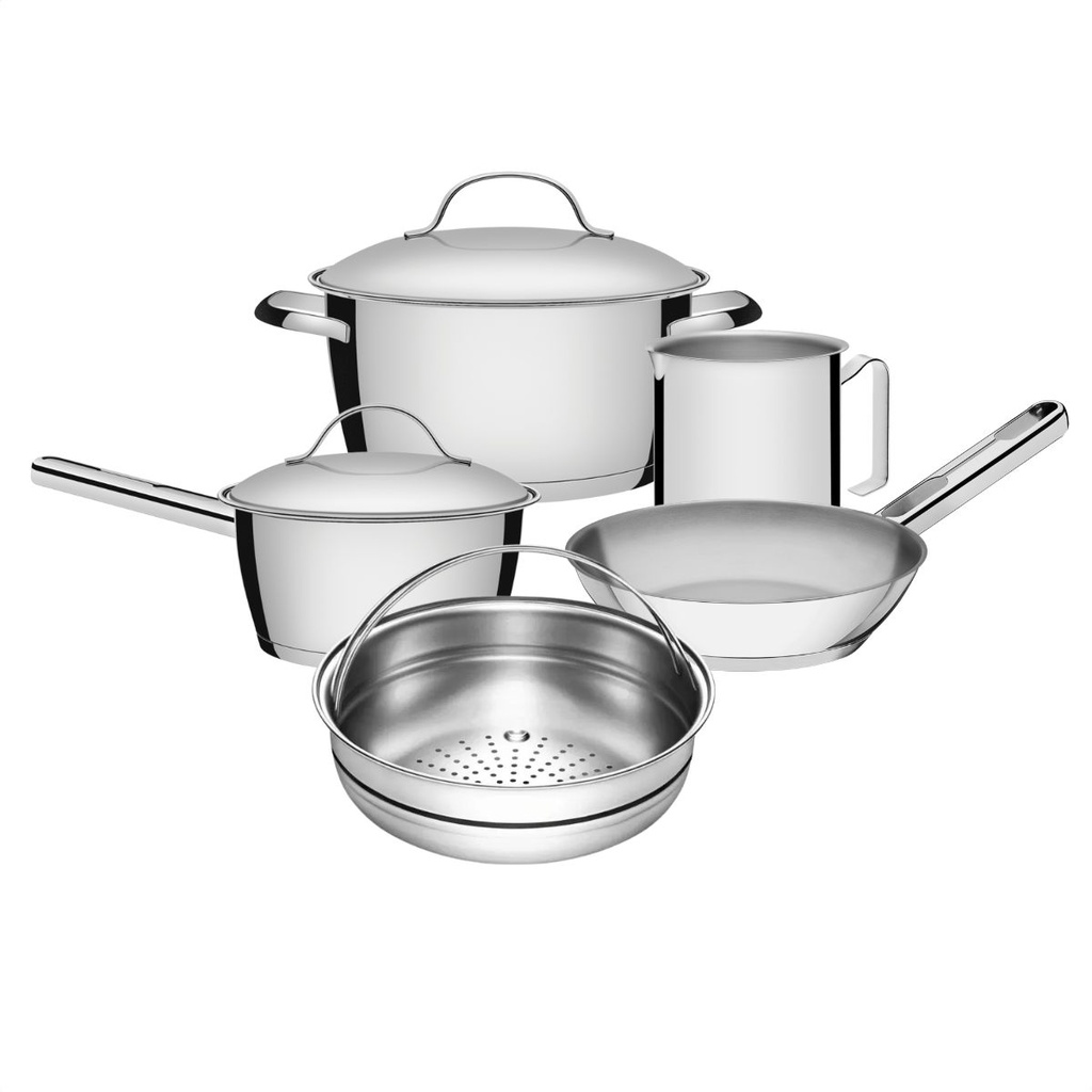 Conjunto Jogo de Panelas 5 peças com Fervedor e Frigideira em Aço Inox Tramontina em Oferta na Shopee