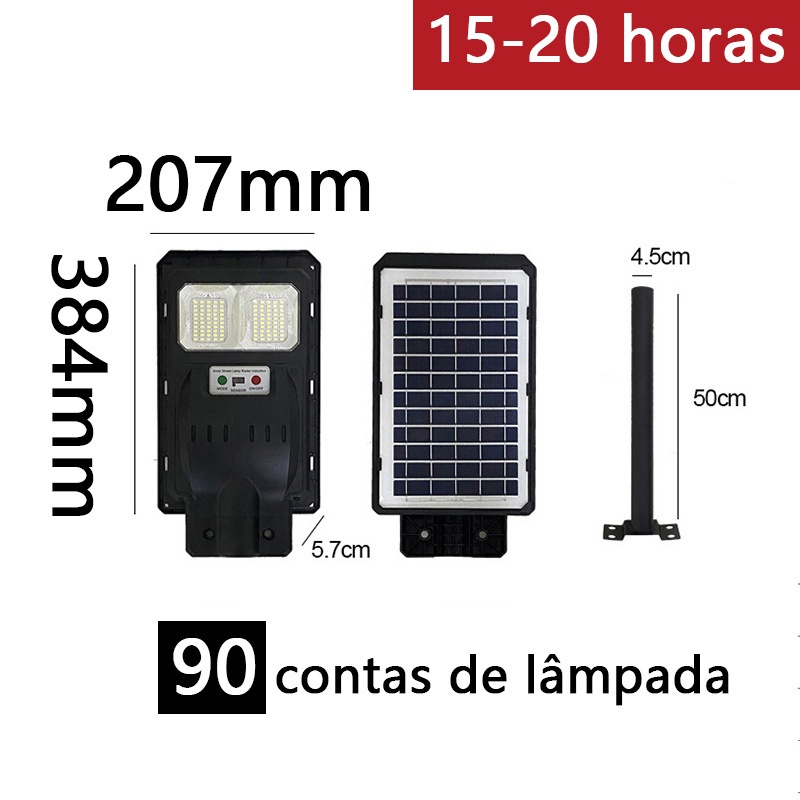 60W Lâmpada de rua solar Refletor Luminária Pública Poste Energia Solar com sensor e controle