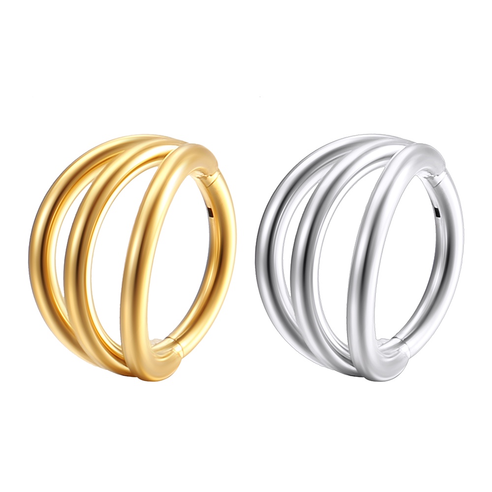 Piercing Argola Tripla Segmento Artigurado Aço Cirúrgico / Septril, Rook, Conch, Nariz em Oferta na Shopee