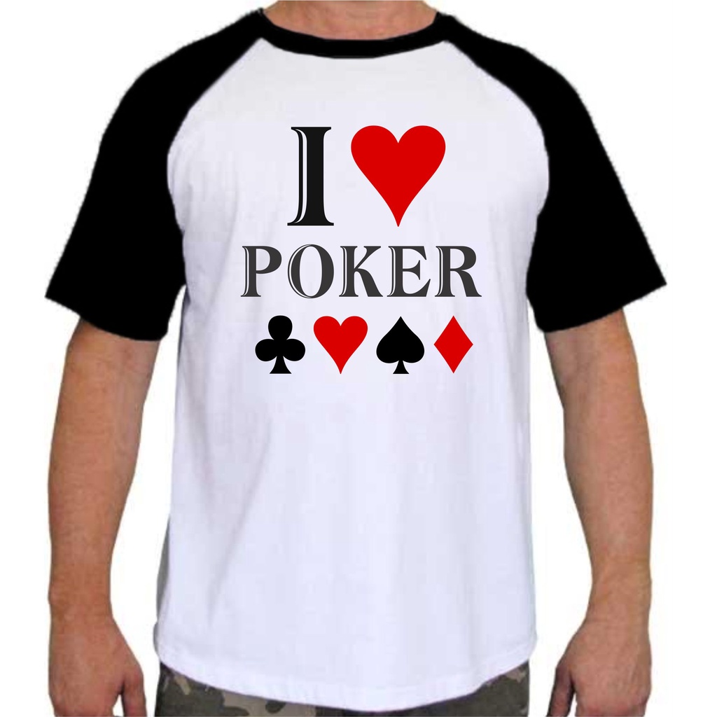 Camiseta Baby Look Raglan Feminina ou Raglan Unissex Cartas de Baralho Poker Nipes I Love Poker 70