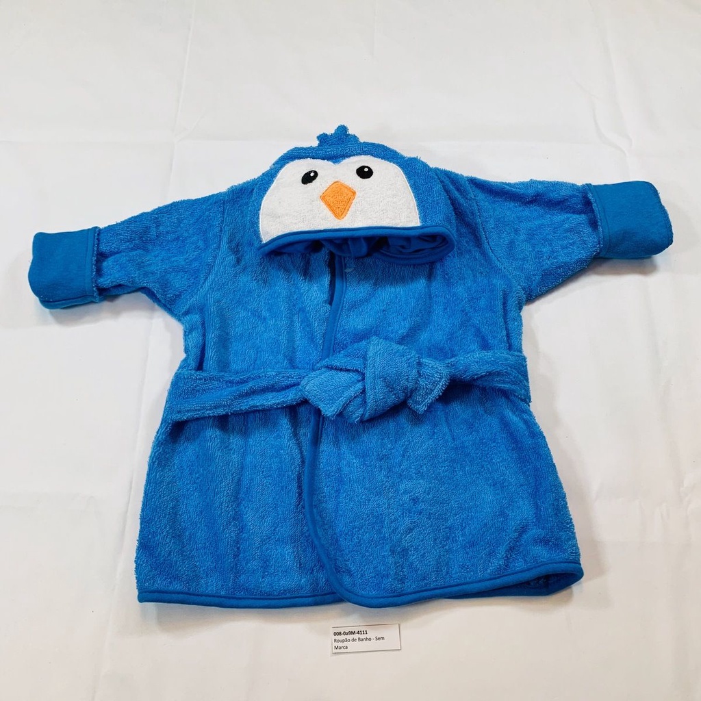 Roupão de Banho - Pinguim - Sem Marca - Tamanho 0 a 9M == peça Nova - COD 4111