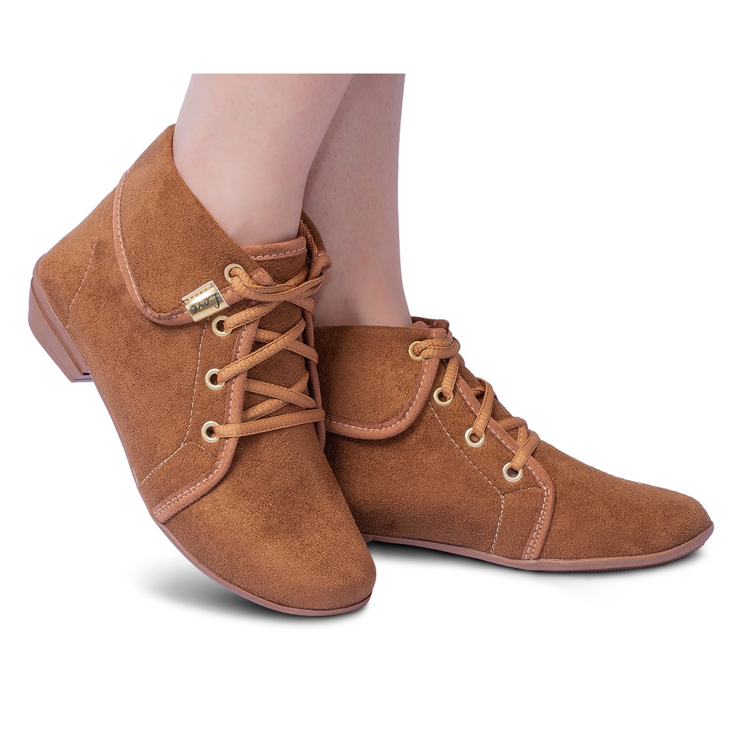 Botinha Feminina Coturno Bota Camurça Lisa Original Leila Soares BT27 BB