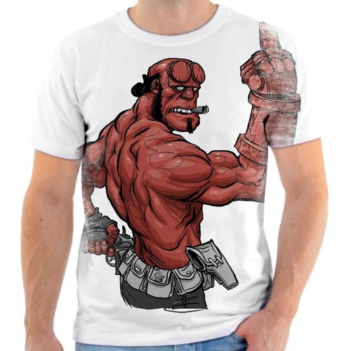 Camisa Camiseta Personalizada Hellboy Dedo Do Meio Charuto