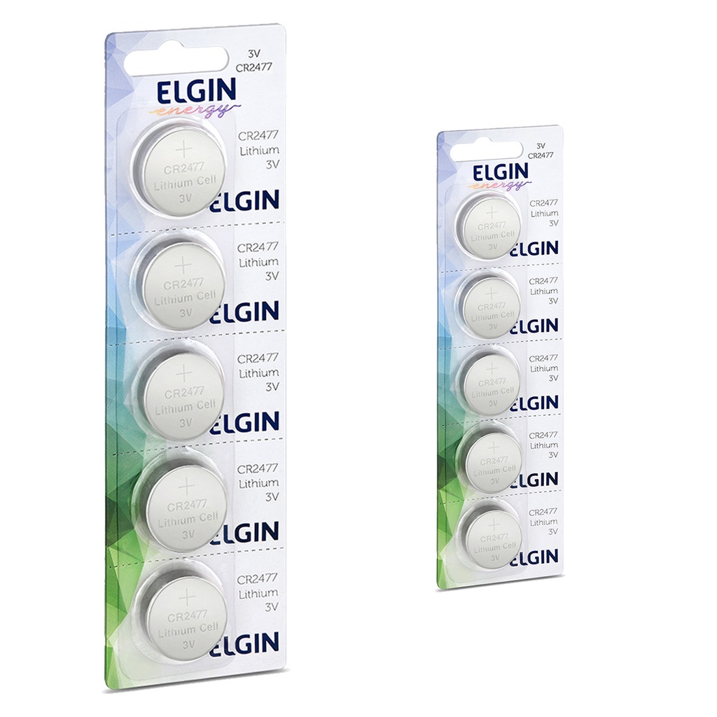 Pilha CR2477 3V Elgin Bateria Moeda kit 10 unidades