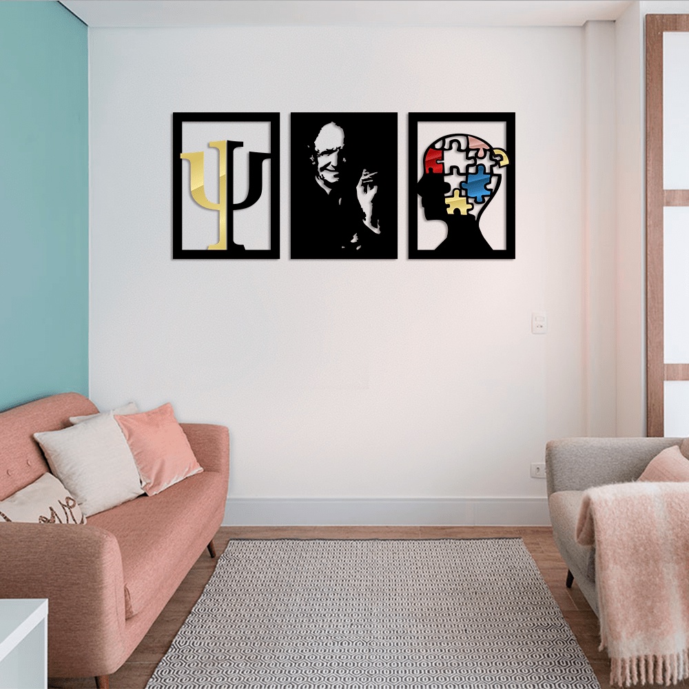 Quadros Decorativos Mosaico Psicologia Psicólogo Profissão 006 3 Peças 50X30