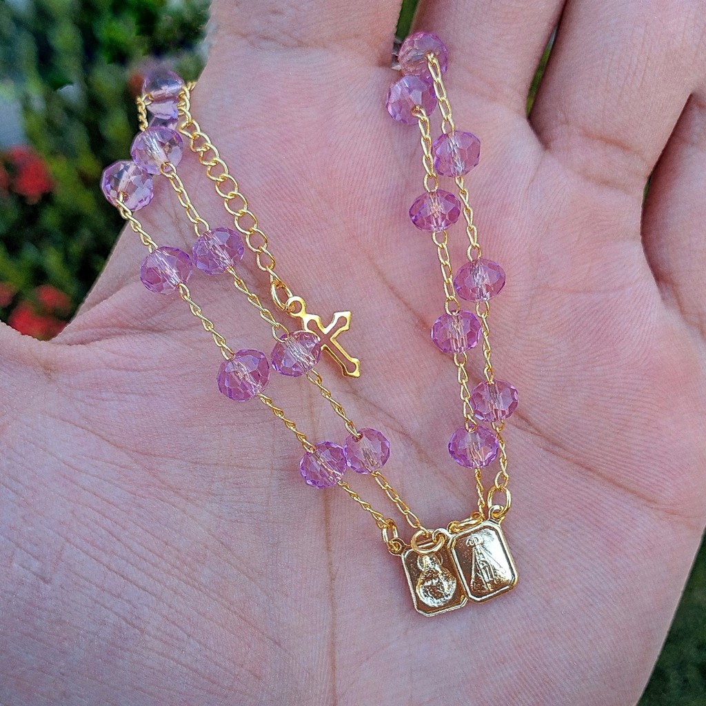 Pulseira Escapulário Religiosa Folheada De Nossa Senhora Aparecida Terço Escapulario Feminino Pulso Com Regulagem