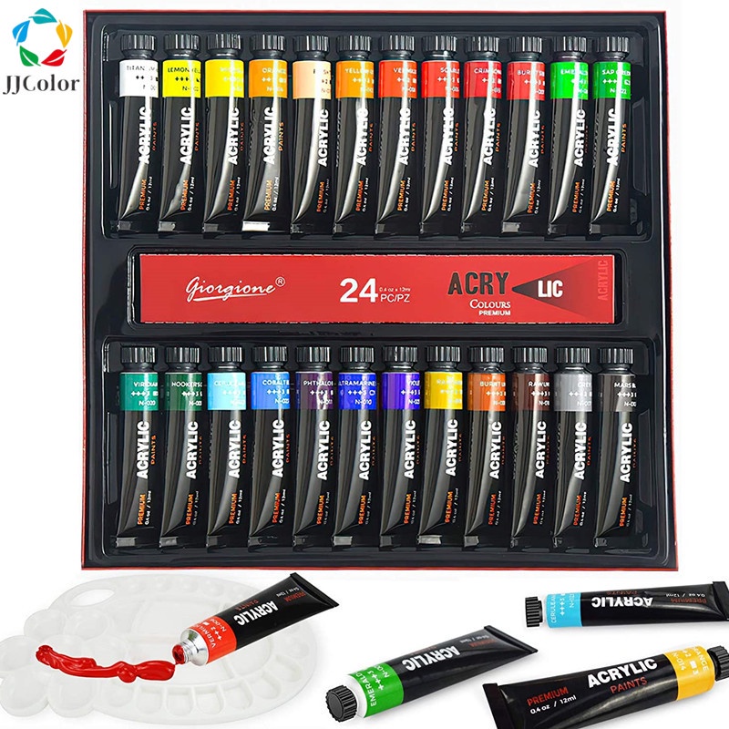 12/24 Cores Acrílico Tinta Kit Para Crianças & Adultos À Prova D'água Conjunto De Arte Suprimentos Para Tecido/Vestuário/Unhas/Lona/Desenho De Rock